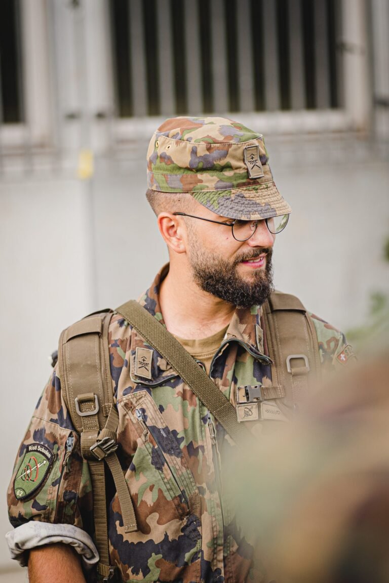 man in green and brown camouflage uniform